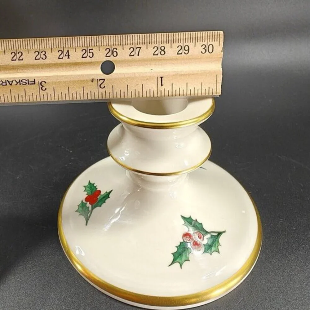 Pickard China Hand‎ Decorated Poinsettia Candle Stick Holder Set 2 Porcelain USA